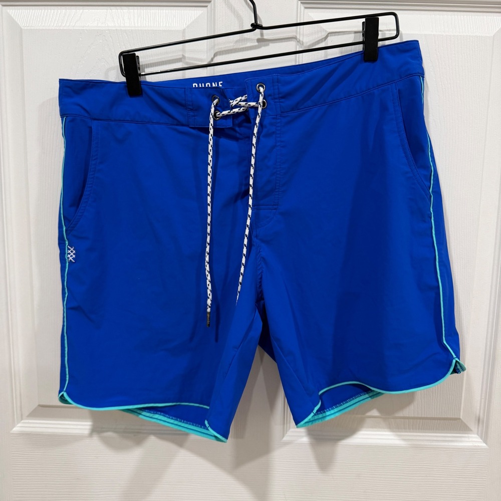Rhone Fletcher Board Shorts Mens 35 Royal Blue Turquoise Trim Swim Trunks 100135
